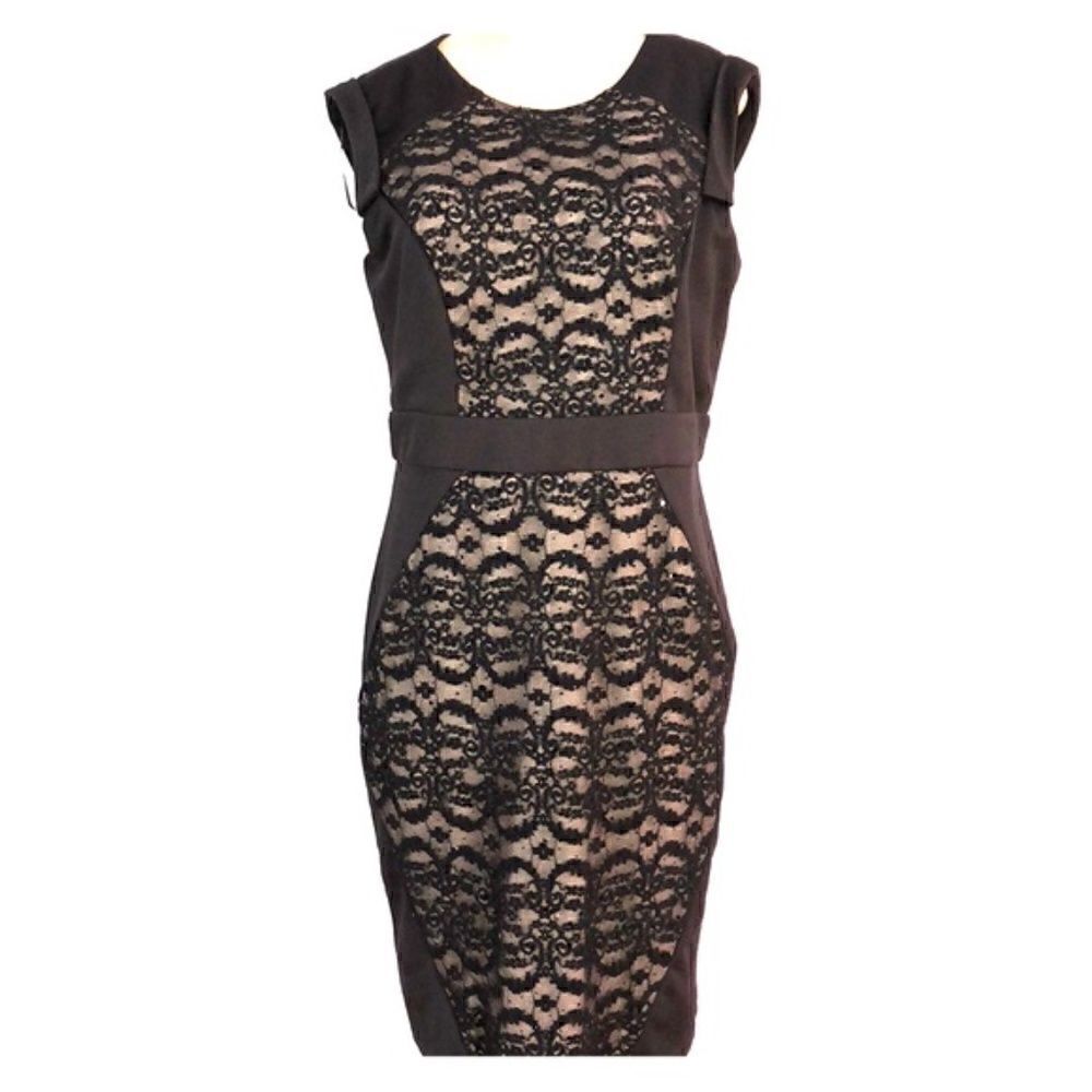 R&M RichardsBlack sleeveless dress with a lace sequin panel